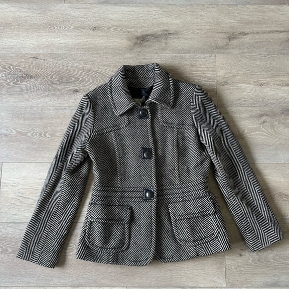 Gerard Darel 100% VIRGIN WOOL Herringbone Coat Sz S Made In Hungary